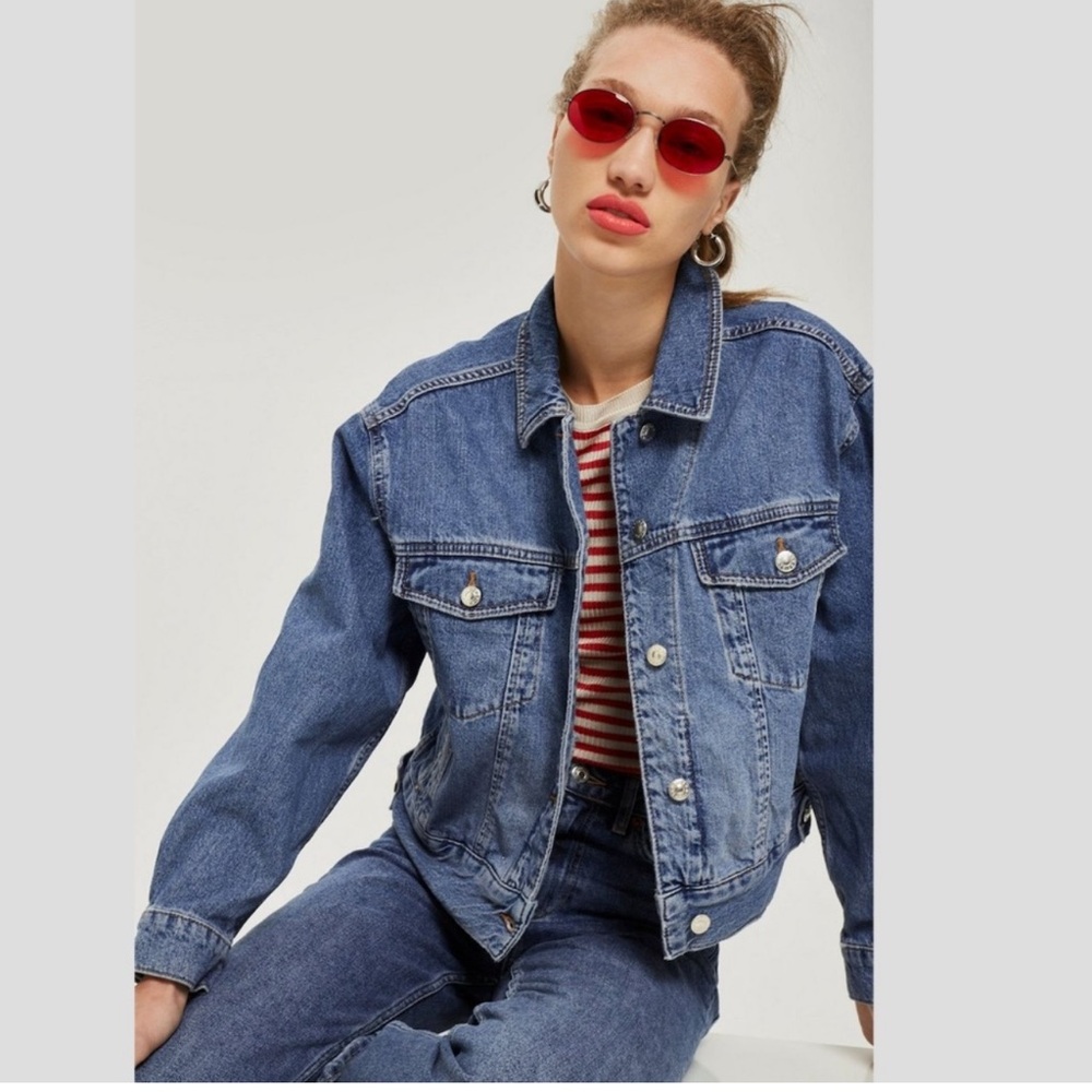 Top shop boxy crop denim jacket size 8 (fits 6-8)